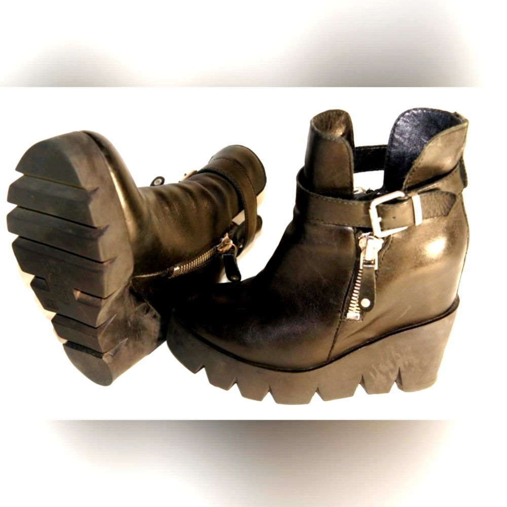 Luxe Ash Ricky Women Ankle Boots Platform Black Leather Rubber Wedge 35 EU 5 US